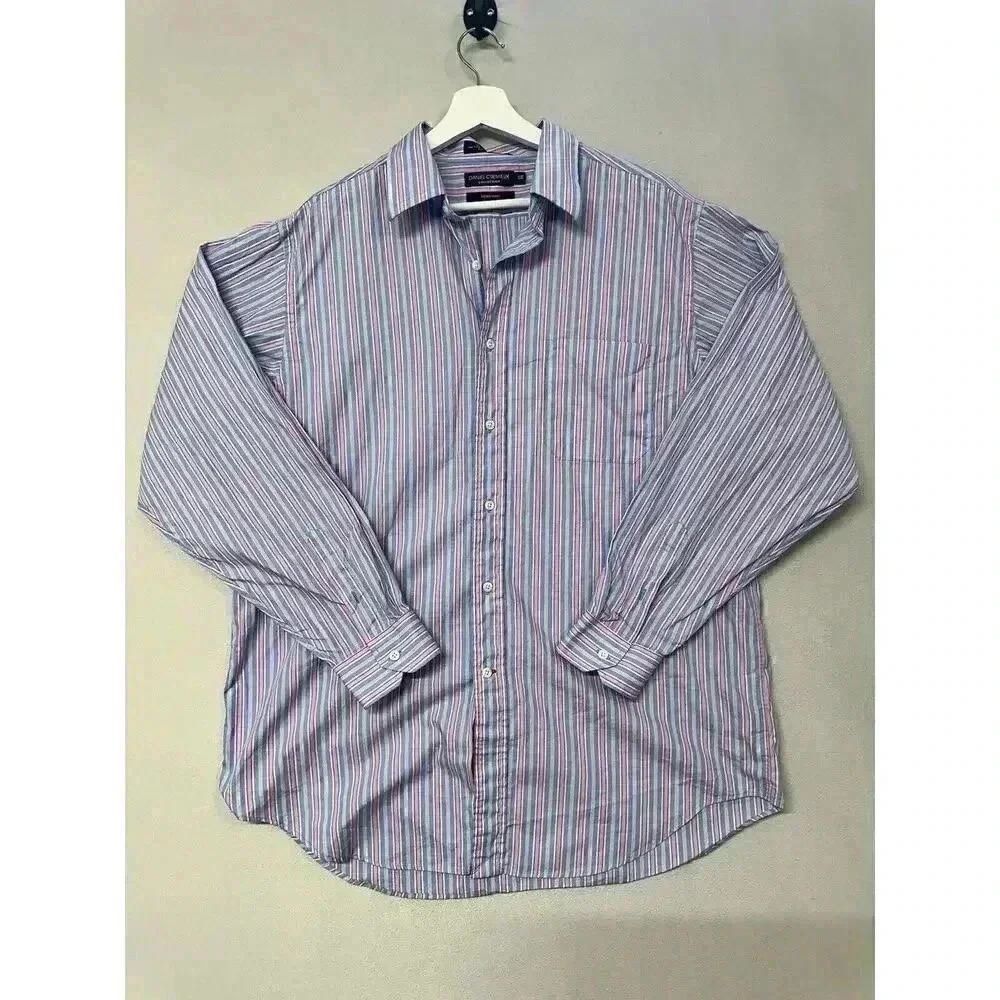 Daniel Cremieux Mens Dress Denis Shirt‎ 17x35 Pink Blue White Stripe Button Down